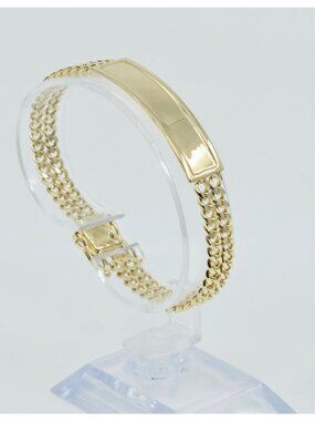 Unique 14K Solid Yellow Gold Designer Double Cuban Link ID Bracelet - 7.50" L